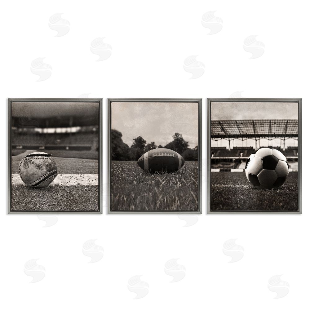 Marcus Prime Vintage Sports on Field Gray Floating Frame Canvas Wall Art Print
