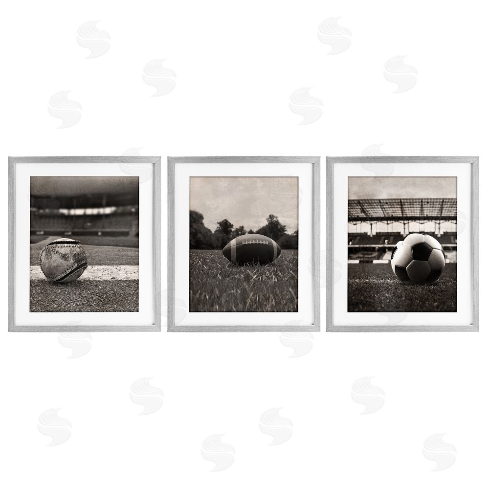 Marcus Prime Vintage Sports on Field Gray Framed Print Under Glass Wall Art