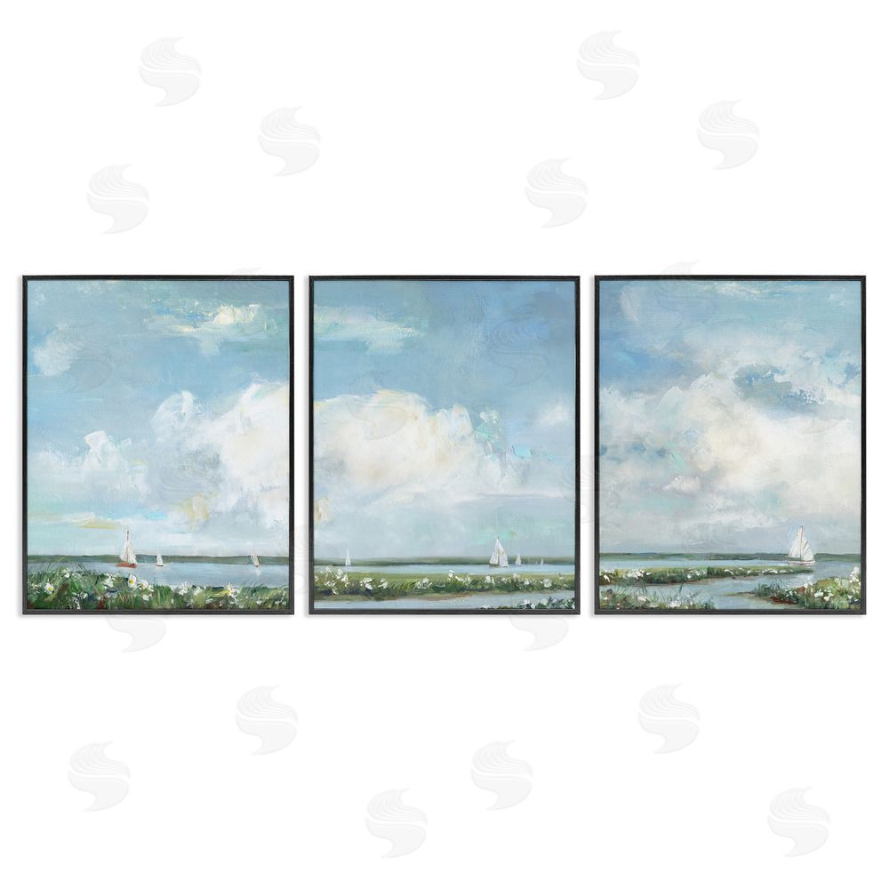 Sally Swatland Daisies Along Calm Coastline Black Framed Giclee Wall Art Print