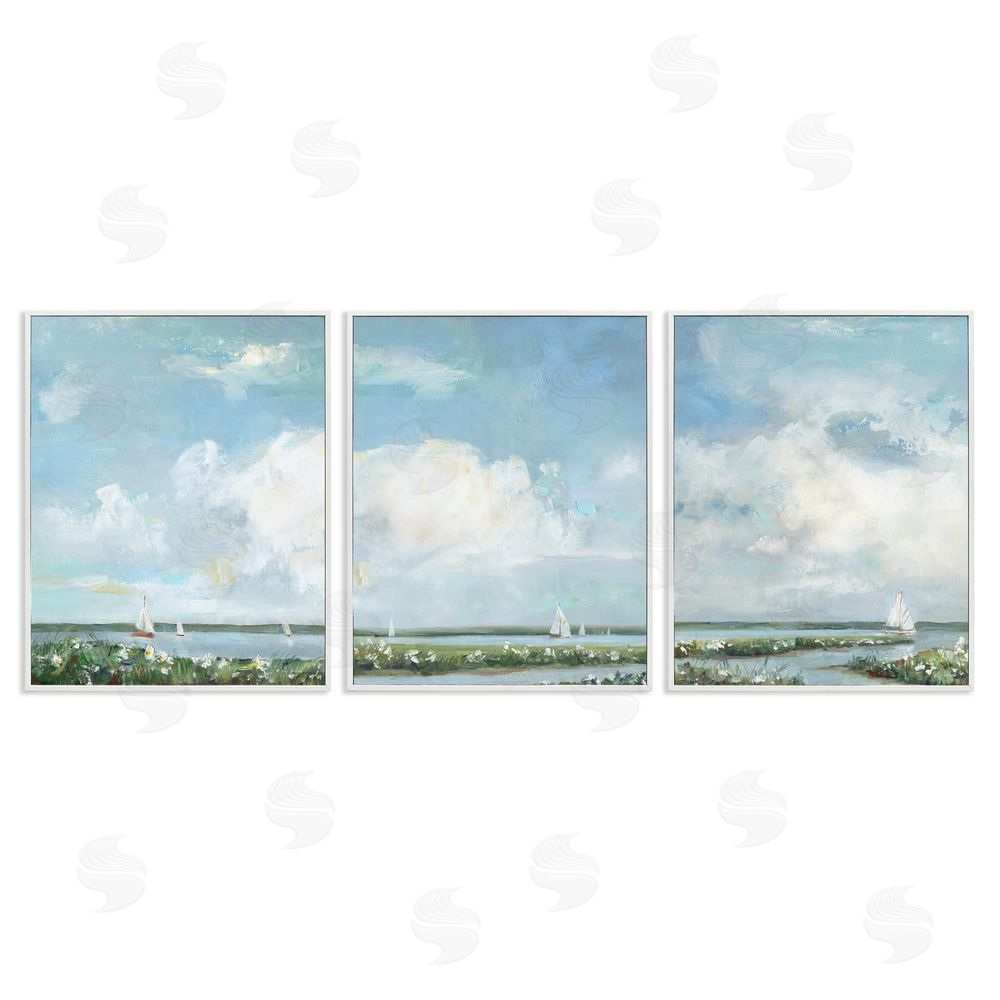 Sally Swatland Daisies Along Calm Coastline White Framed Giclee Wall Art Print
