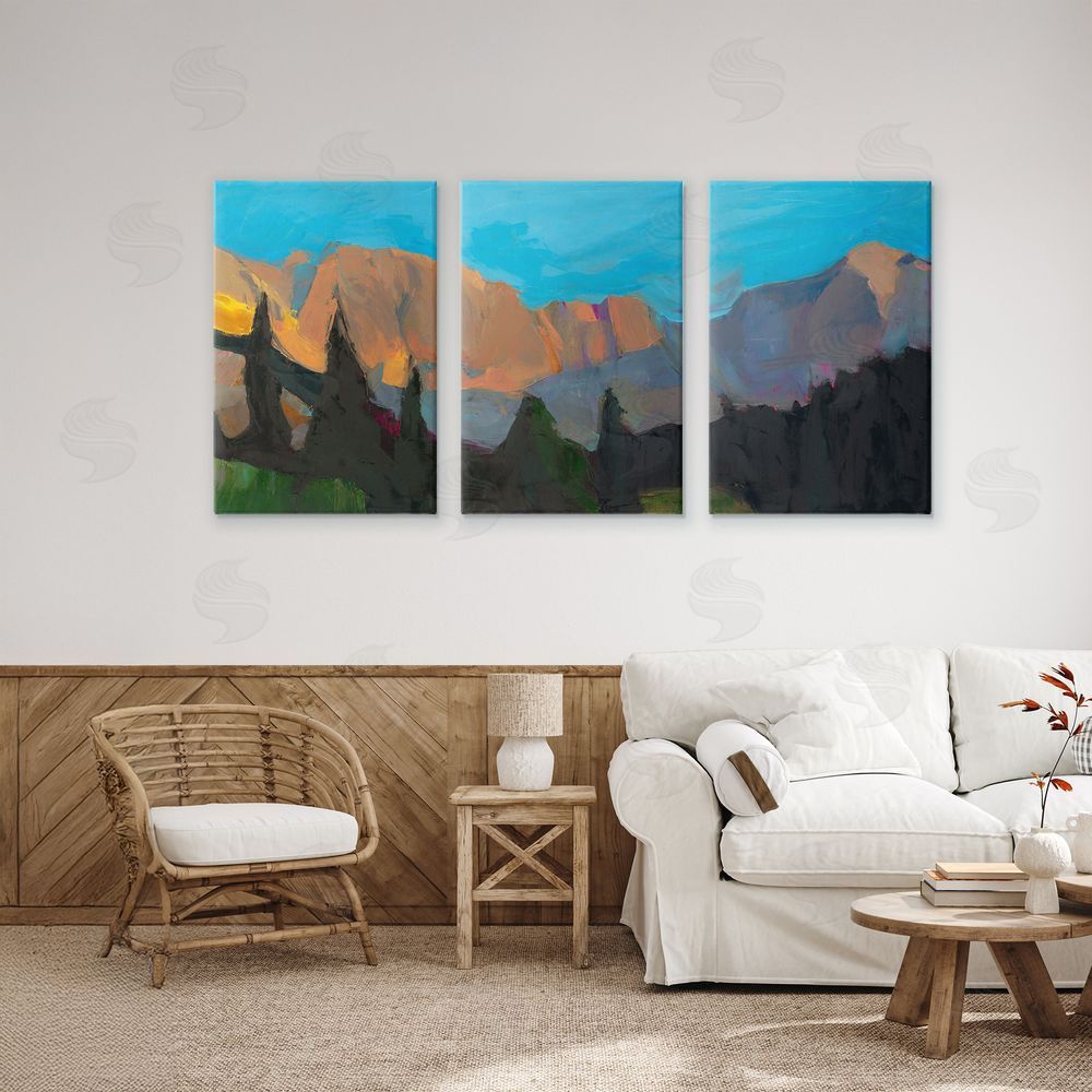 Julie Denise Blue Sky Over Mountain Peaks Stretched Canvas Wall Art in Room