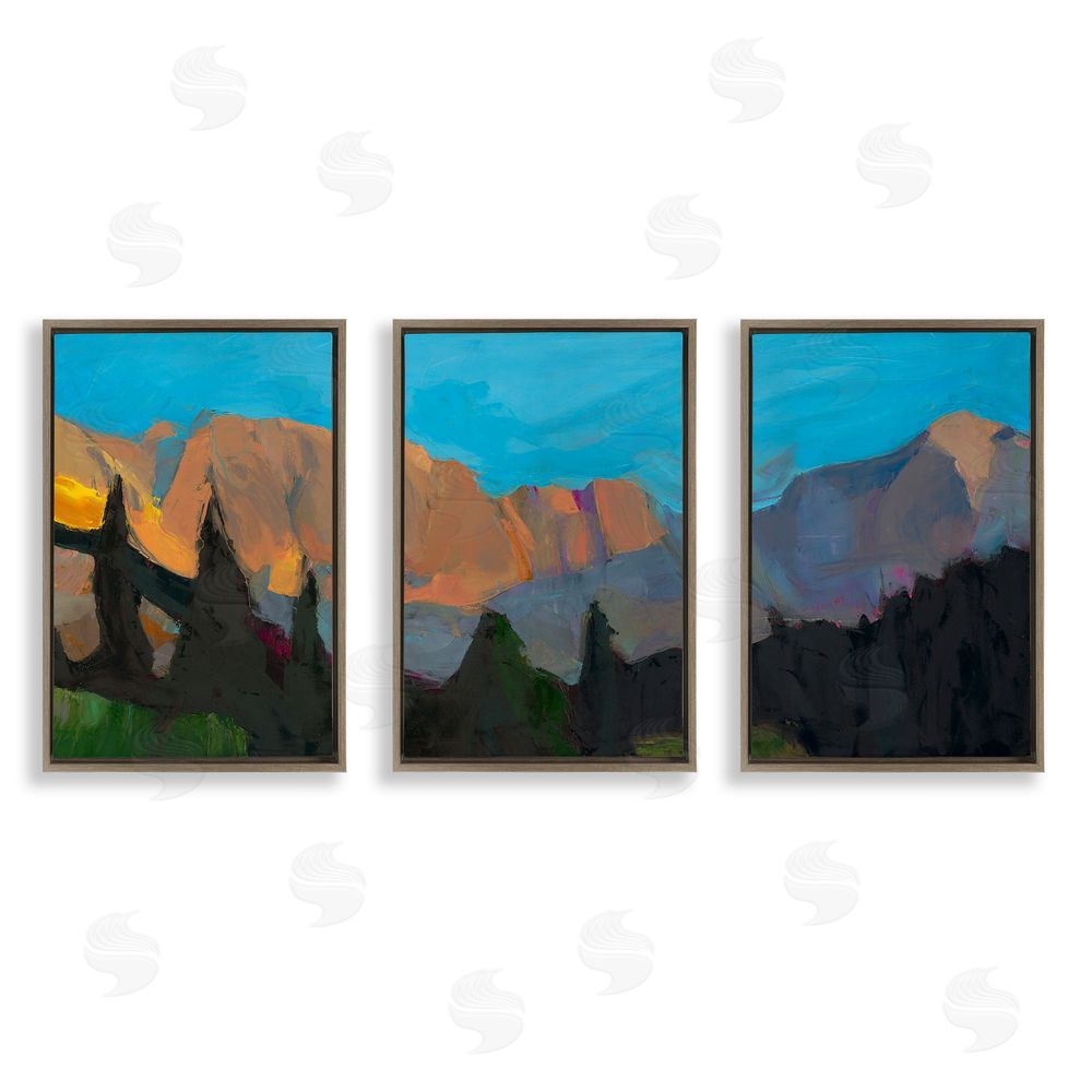 Julie Denise Blue Sky Over Mountain Peaks Brown Floating Frame Canvas Wall Art Print