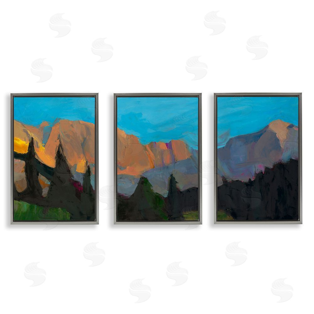 Julie Denise Blue Sky Over Mountain Peaks Gray Floating Frame Canvas Wall Art Print