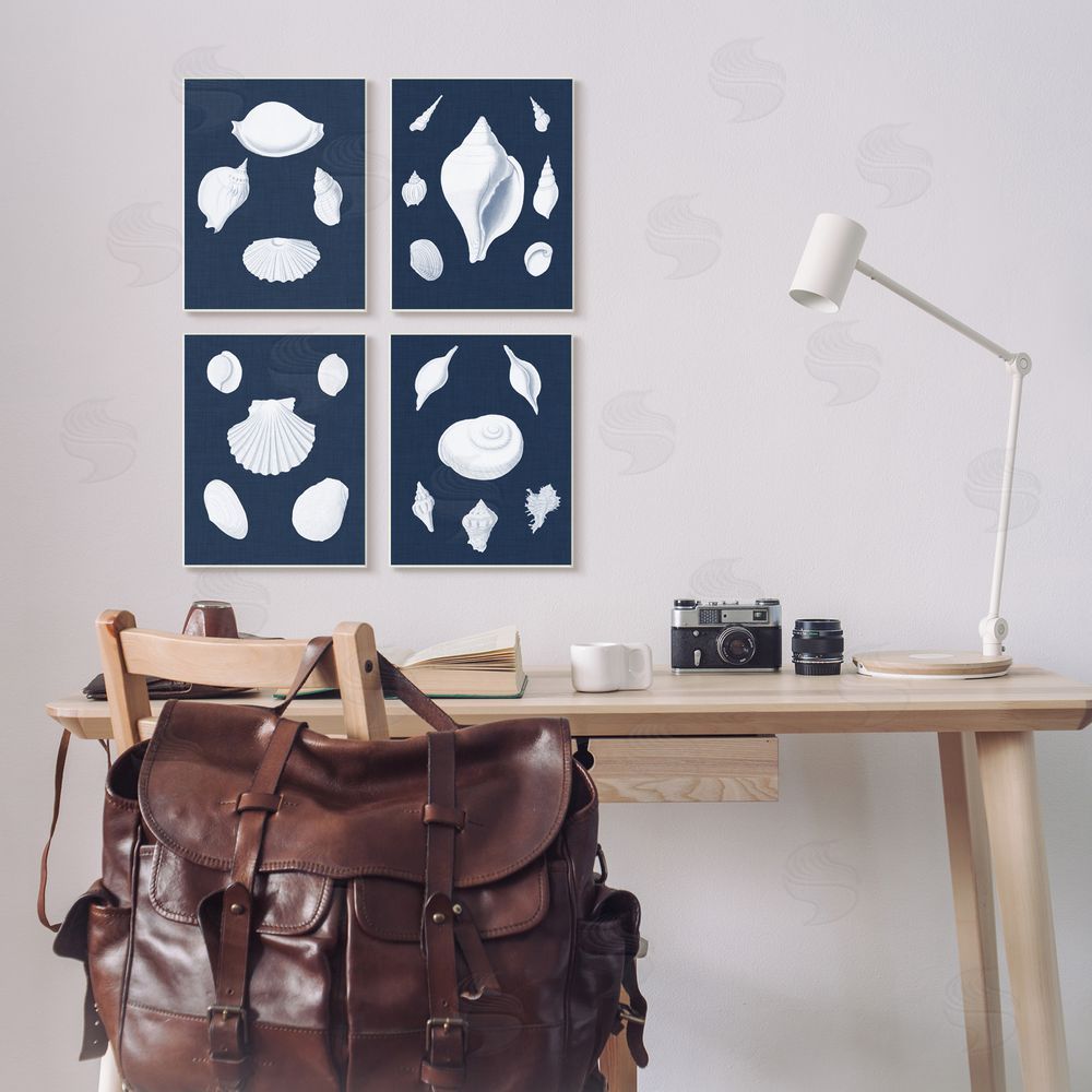 Vision Studio Nautical Beach Shells Minimal Deep Blue Canvas Wall Art Print in Room