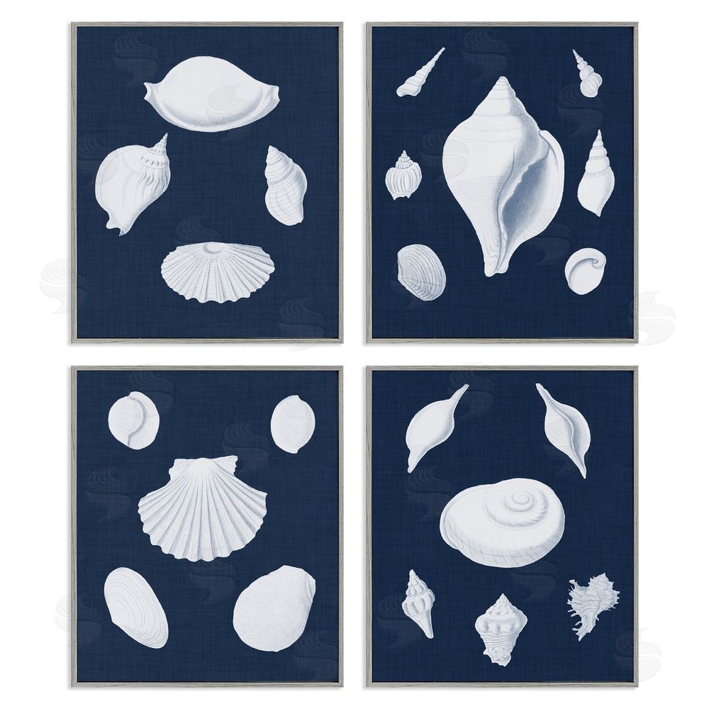 Vision Studio Nautical Beach Shells Minimal Deep Blue Gray Framed Giclee Wall Art Print