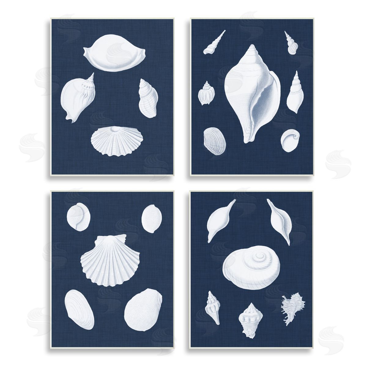 Vision Studio Nautical Beach Shells Minimal Deep Blue Wooden Wall Plaque Art Print