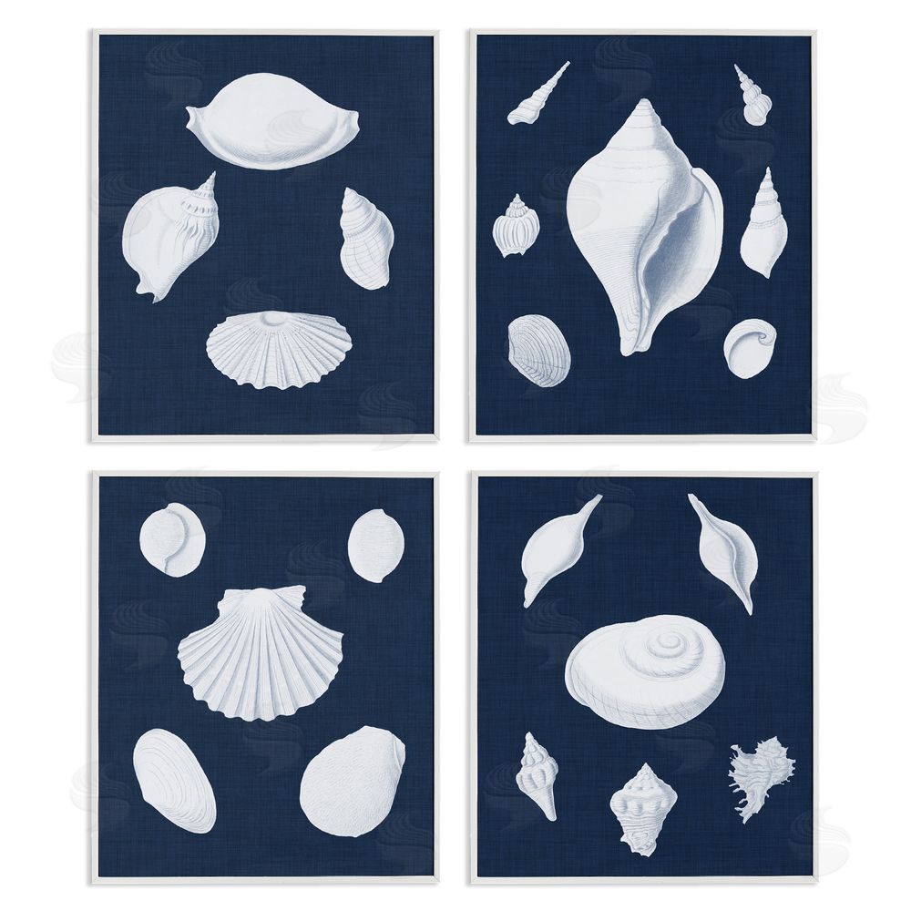 Vision Studio Nautical Beach Shells Minimal Deep Blue White Framed Giclee Wall Art Print