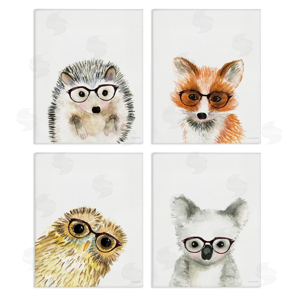 Mercedes Lopez Charro Adorable Forest Animals with Glasses Canvas Wall Art Print