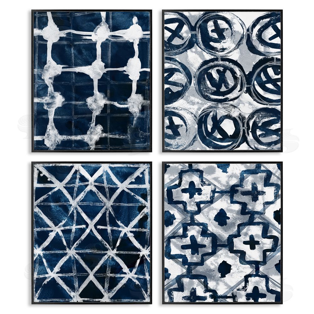 June Erica Vess Abstract Geometric Patterns Blue White Black Framed Giclee Wall Art Print