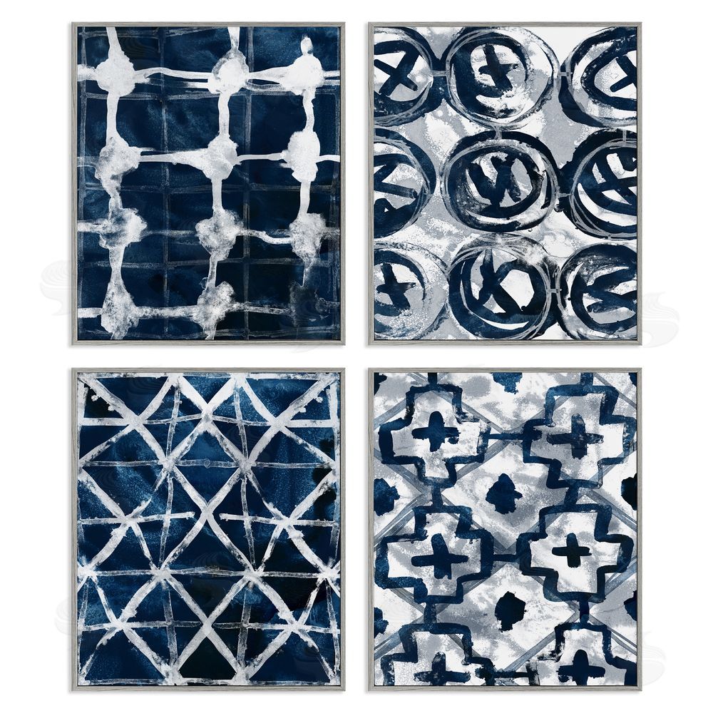 June Erica Vess Abstract Geometric Patterns Blue White Gray Framed Giclee Wall Art Print