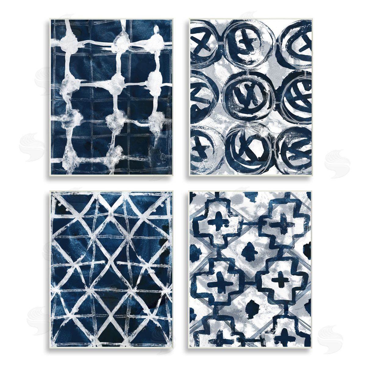 June Erica Vess Abstract Geometric Patterns Blue White Wooden Wall Plaque Art Print