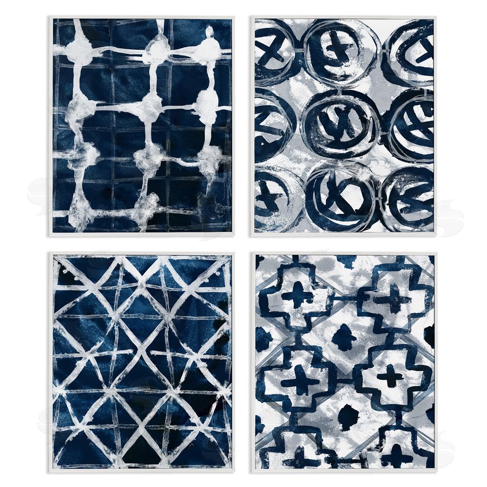 June Erica Vess Abstract Geometric Patterns Blue White White Framed Giclee Wall Art Print