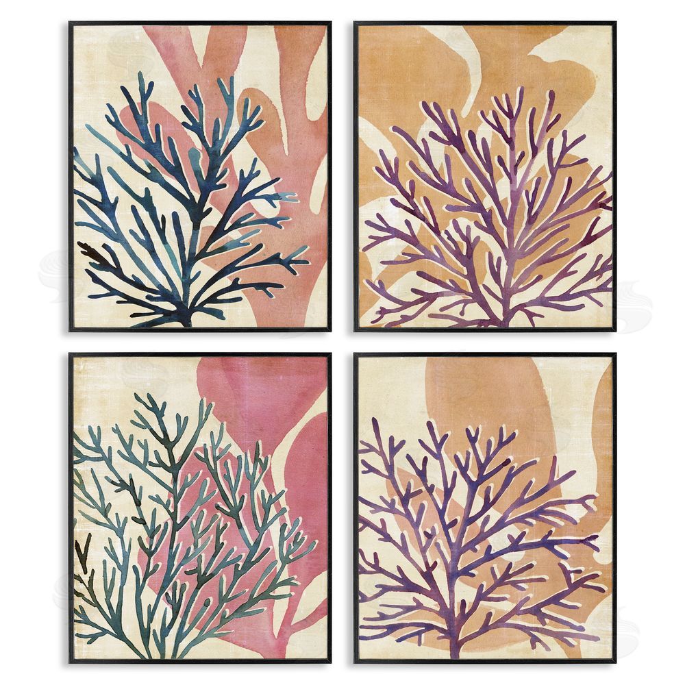 Annie Warren Vibrant Ocean Plants Orange Purple Kelp Black Framed Giclee Wall Art Print