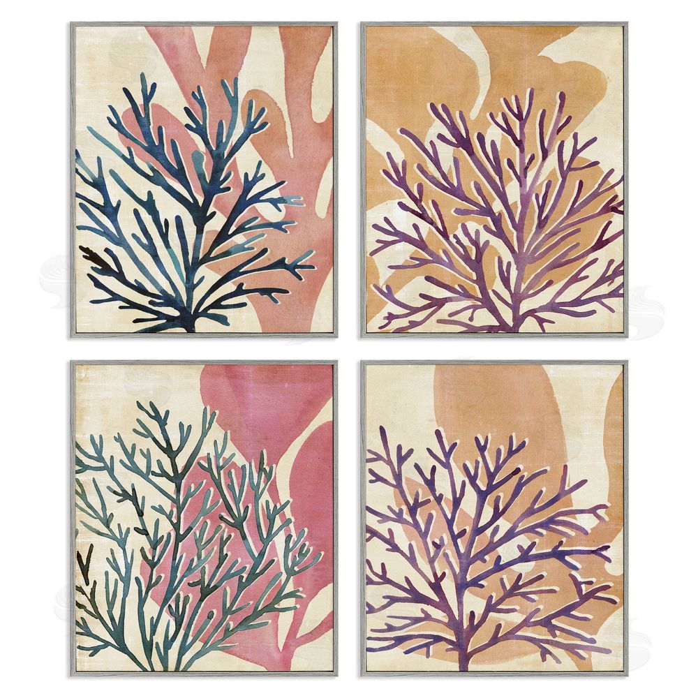 Annie Warren Vibrant Ocean Plants Orange Purple Kelp Gray Framed Giclee Wall Art Print