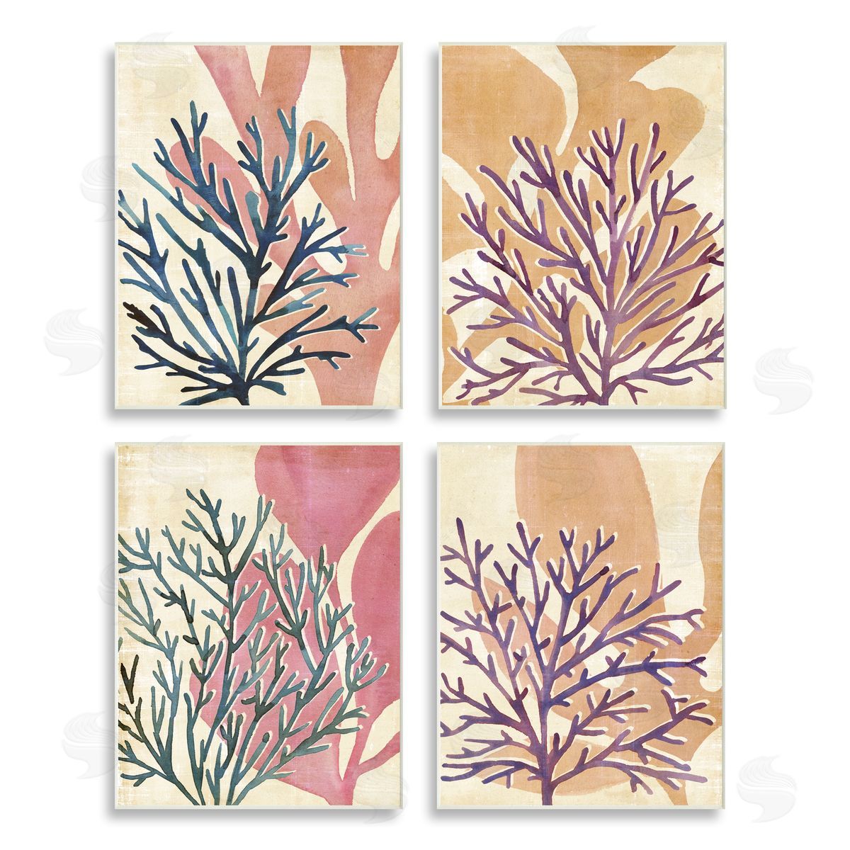 Annie Warren Vibrant Ocean Plants Orange Purple Kelp Wooden Wall Plaque Art Print