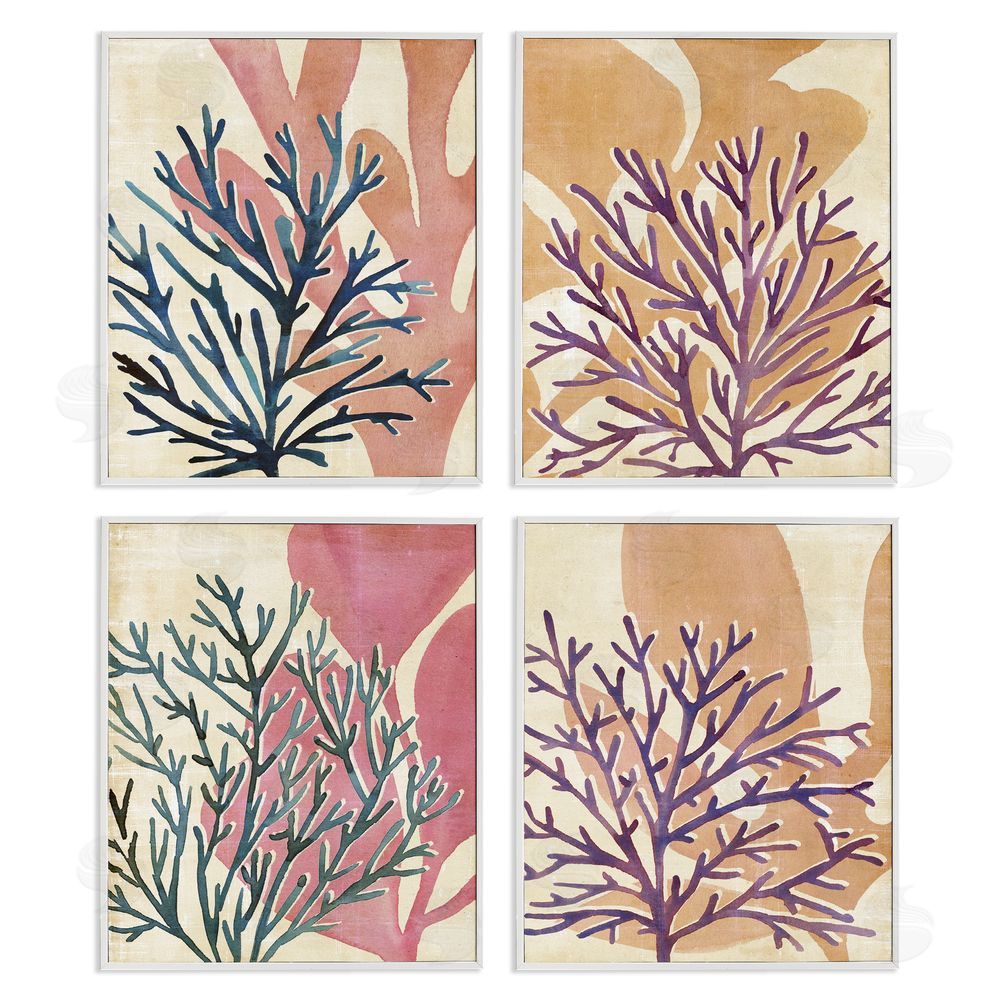Annie Warren Vibrant Ocean Plants Orange Purple Kelp White Framed Giclee Wall Art Print