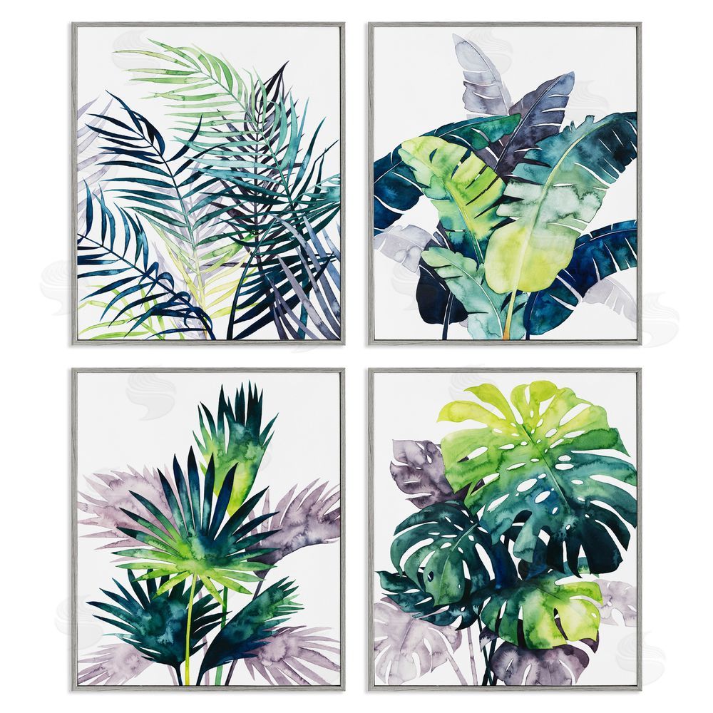 Grace Popp Various Tropical Palm Fans Plants Gray Framed Giclee Wall Art Print
