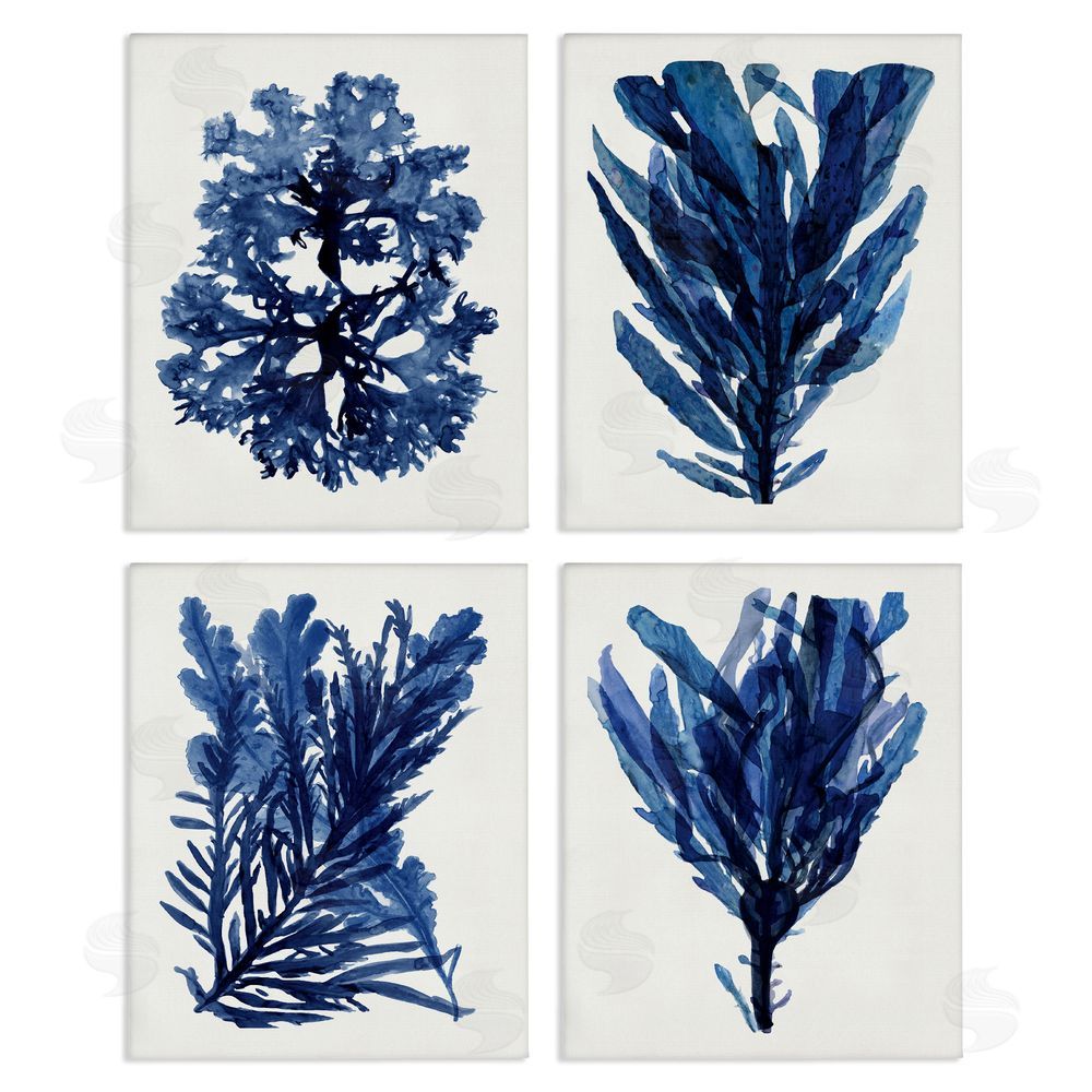 Stellar Design Studio Indigo Blue Ocean Plants Coastal Kelp Canvas Wall Art Print