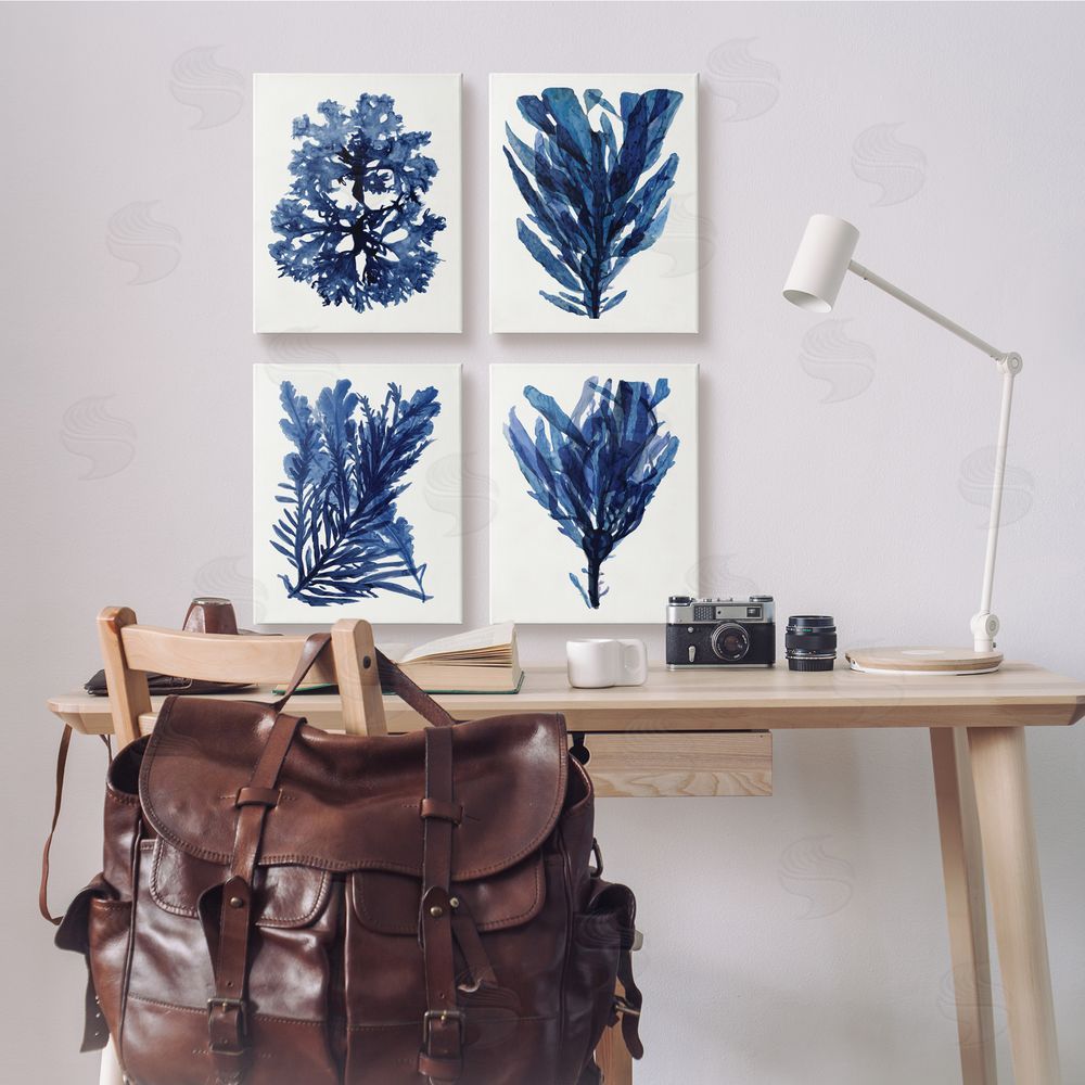 Stellar Design Studio Indigo Blue Ocean Plants Coastal Kelp Canvas Wall Art Print in Room