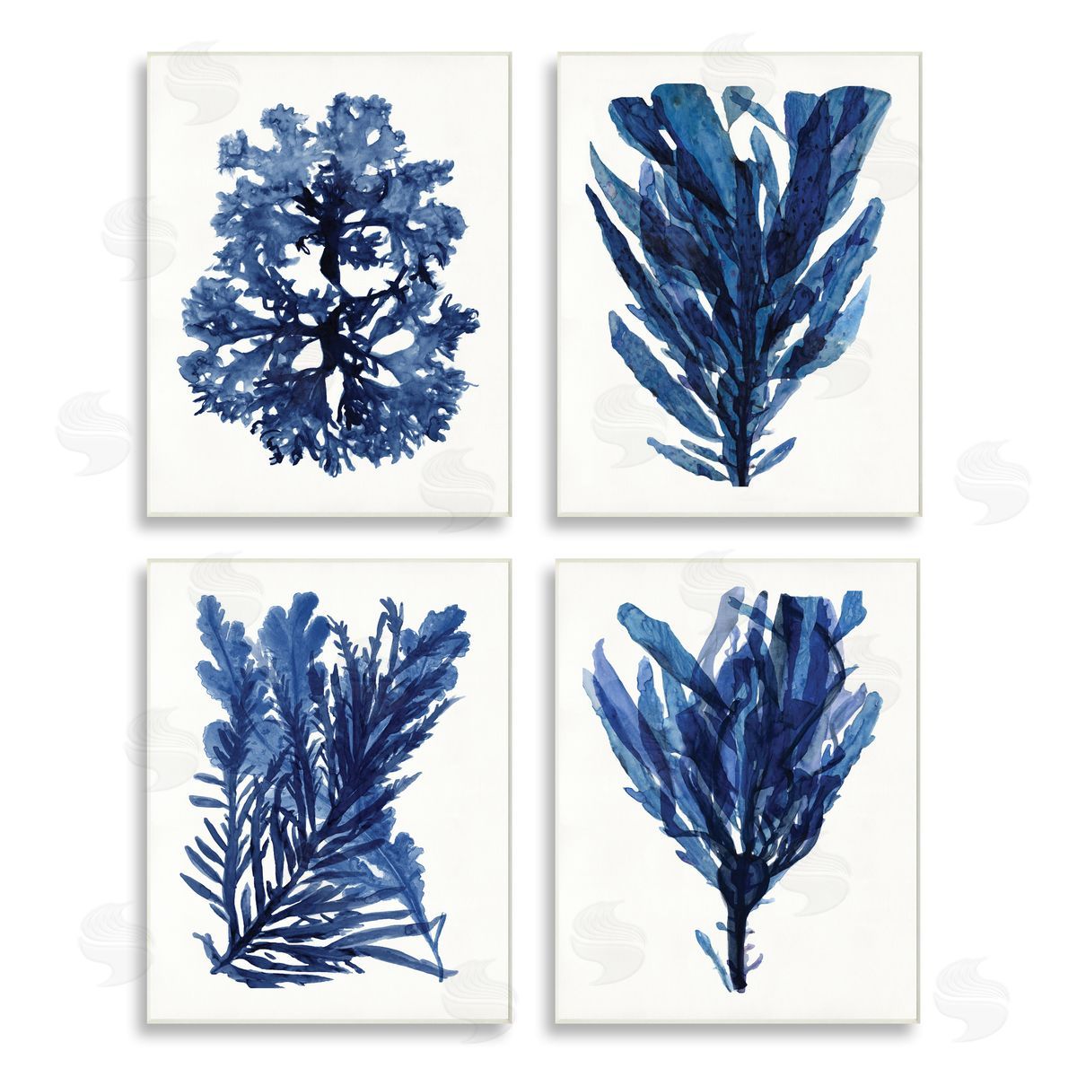 Stellar Design Studio Indigo Blue Ocean Plants Coastal Kelp Wooden Wall Plaque Art Print