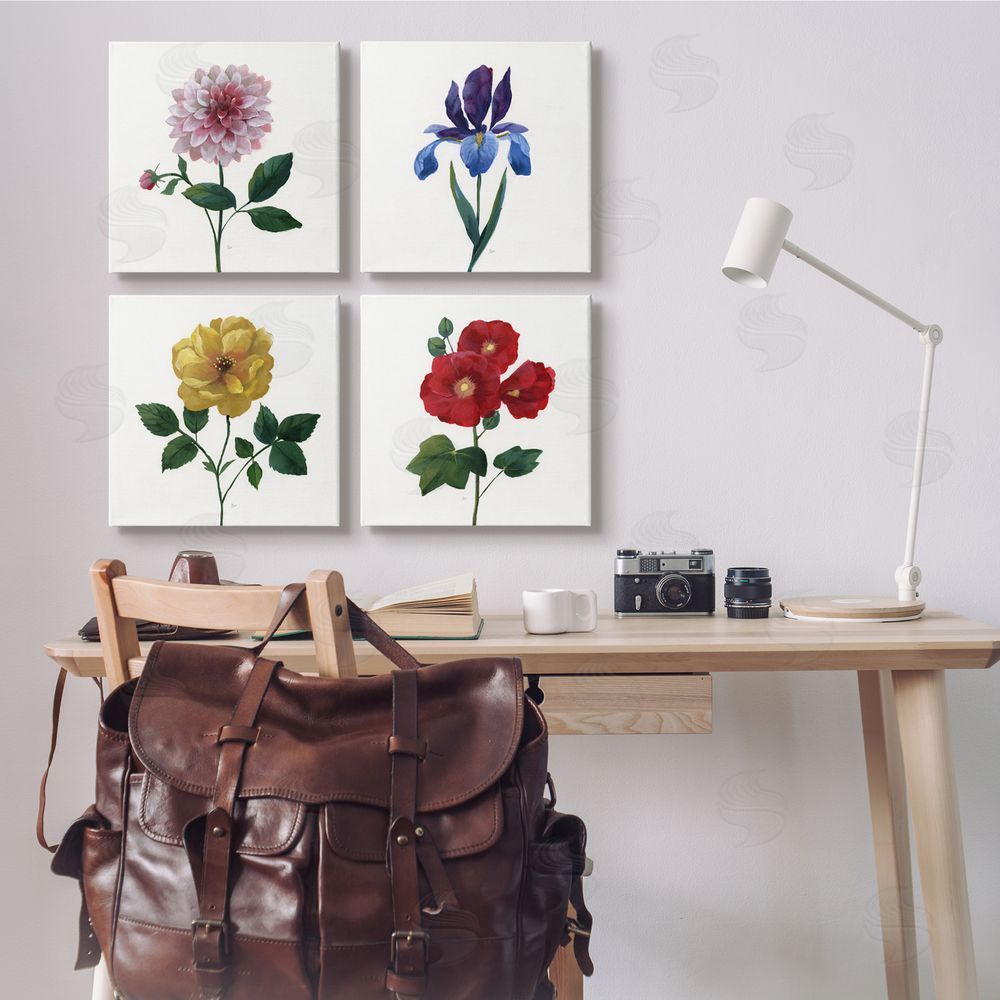 Nan Bold Florals Blossoming Poppy Iris Dahlia Canvas Wall Art Print in Room