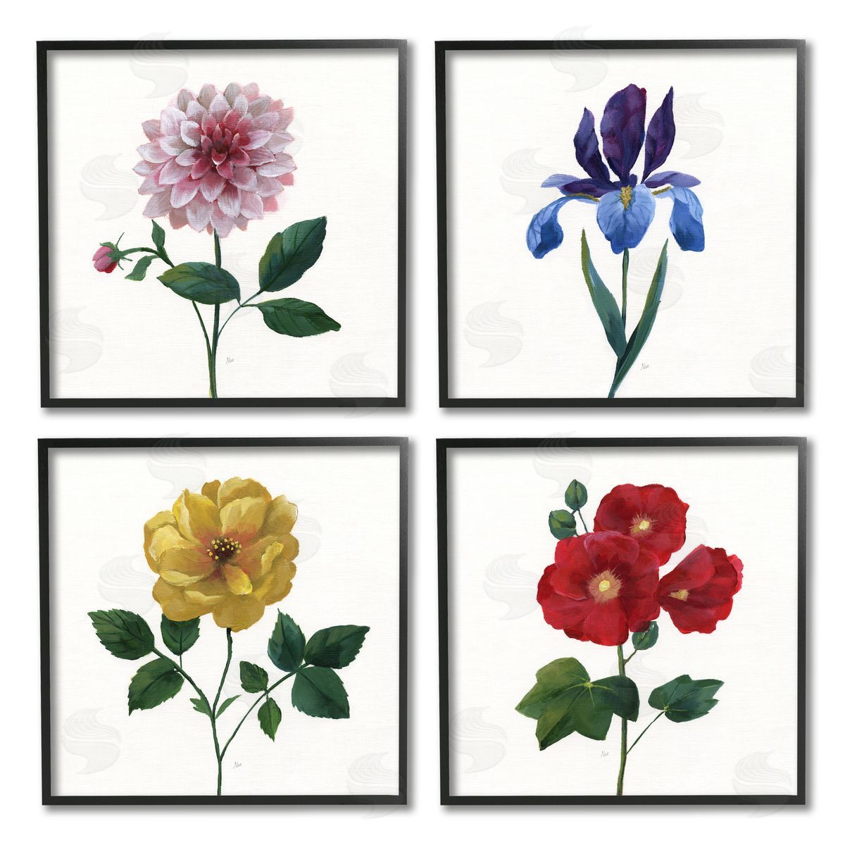Nan Bold Florals Blossoming Poppy Iris Dahlia Black Framed Giclee Wall Art Print