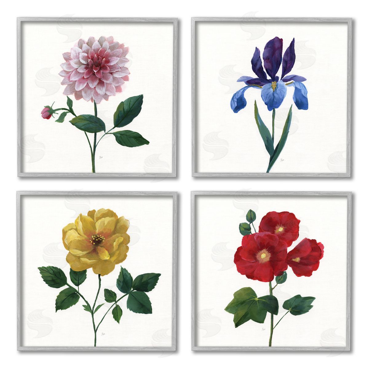 Nan Bold Florals Blossoming Poppy Iris Dahlia Gray Framed Giclee Wall Art Print