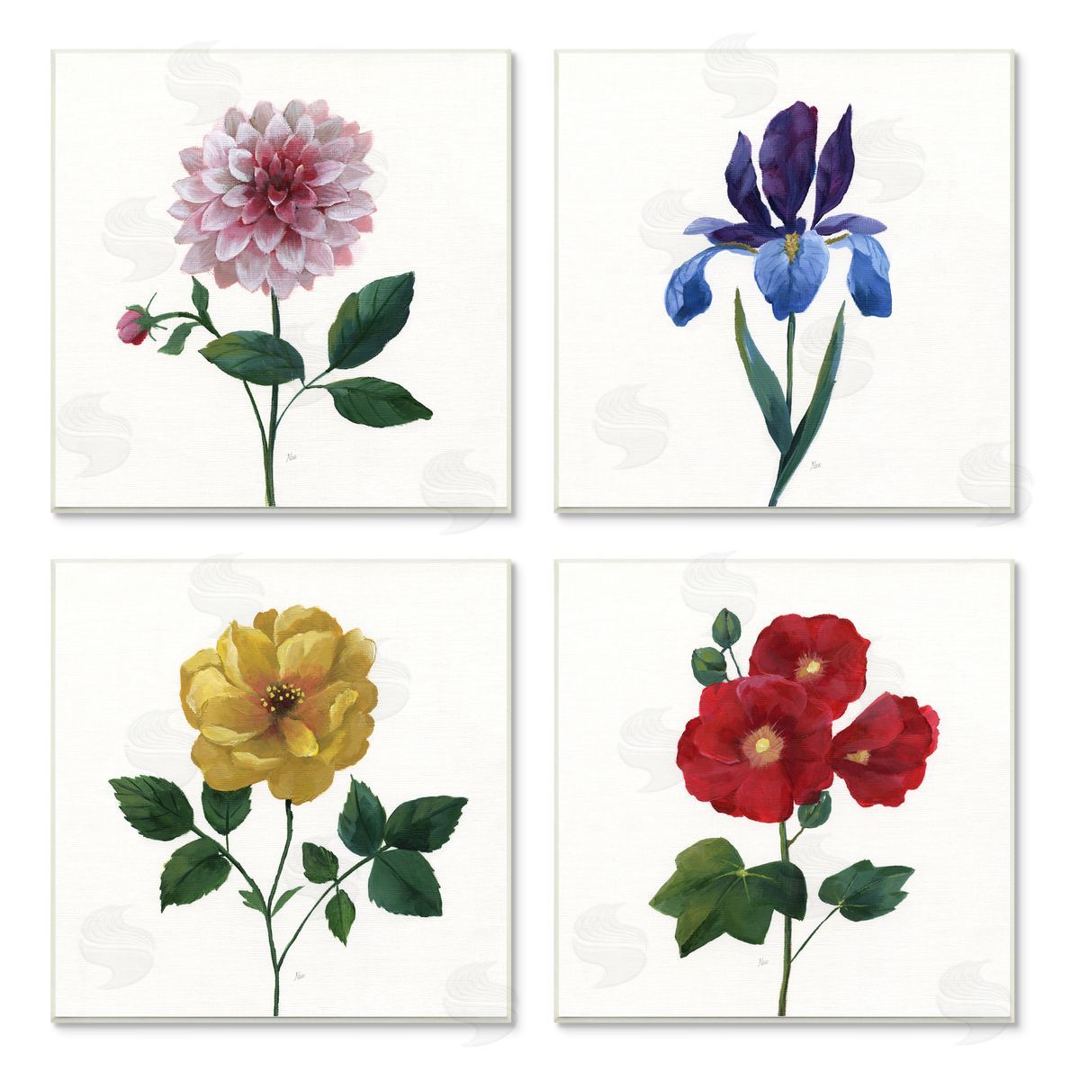 Nan Bold Florals Blossoming Poppy Iris Dahlia Wooden Wall Plaque Art Print