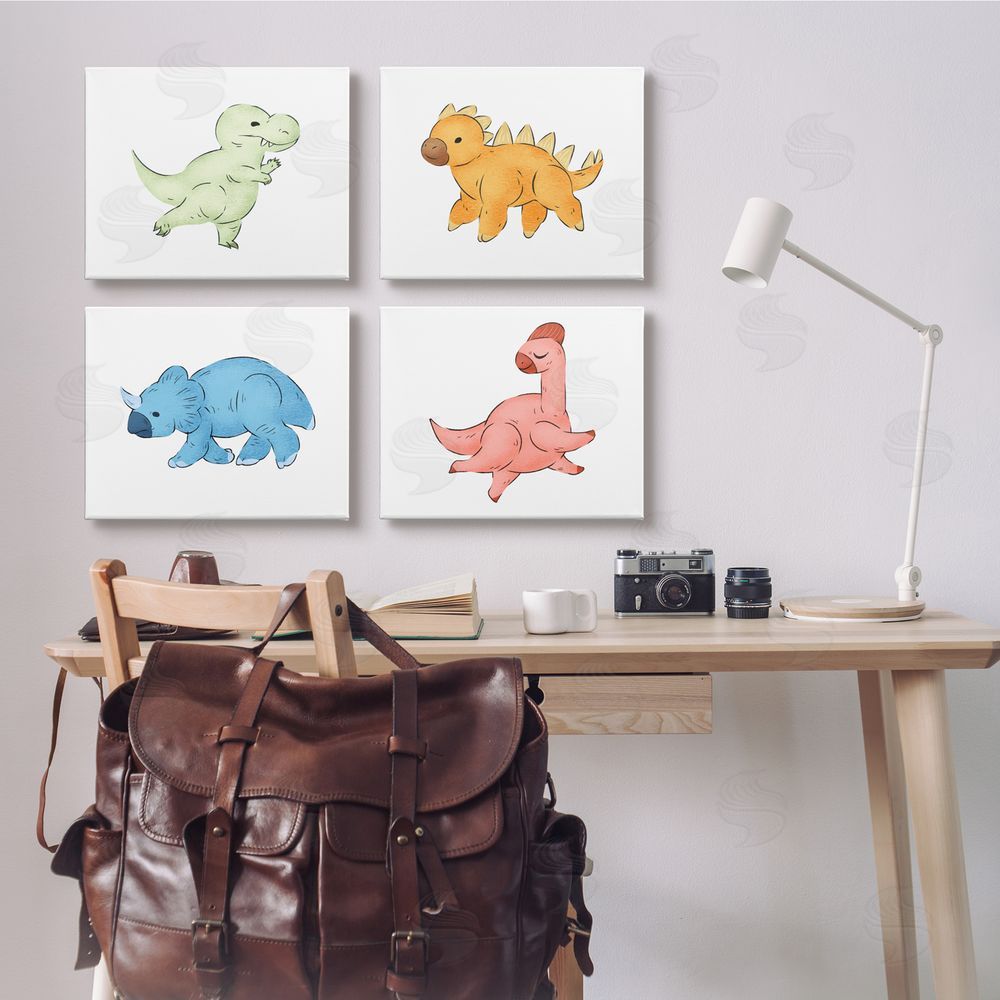 Ziwei Li Fun Baby Dinosaurs Children's Prehistoric Reptiles Canvas Wall Art Print in Room
