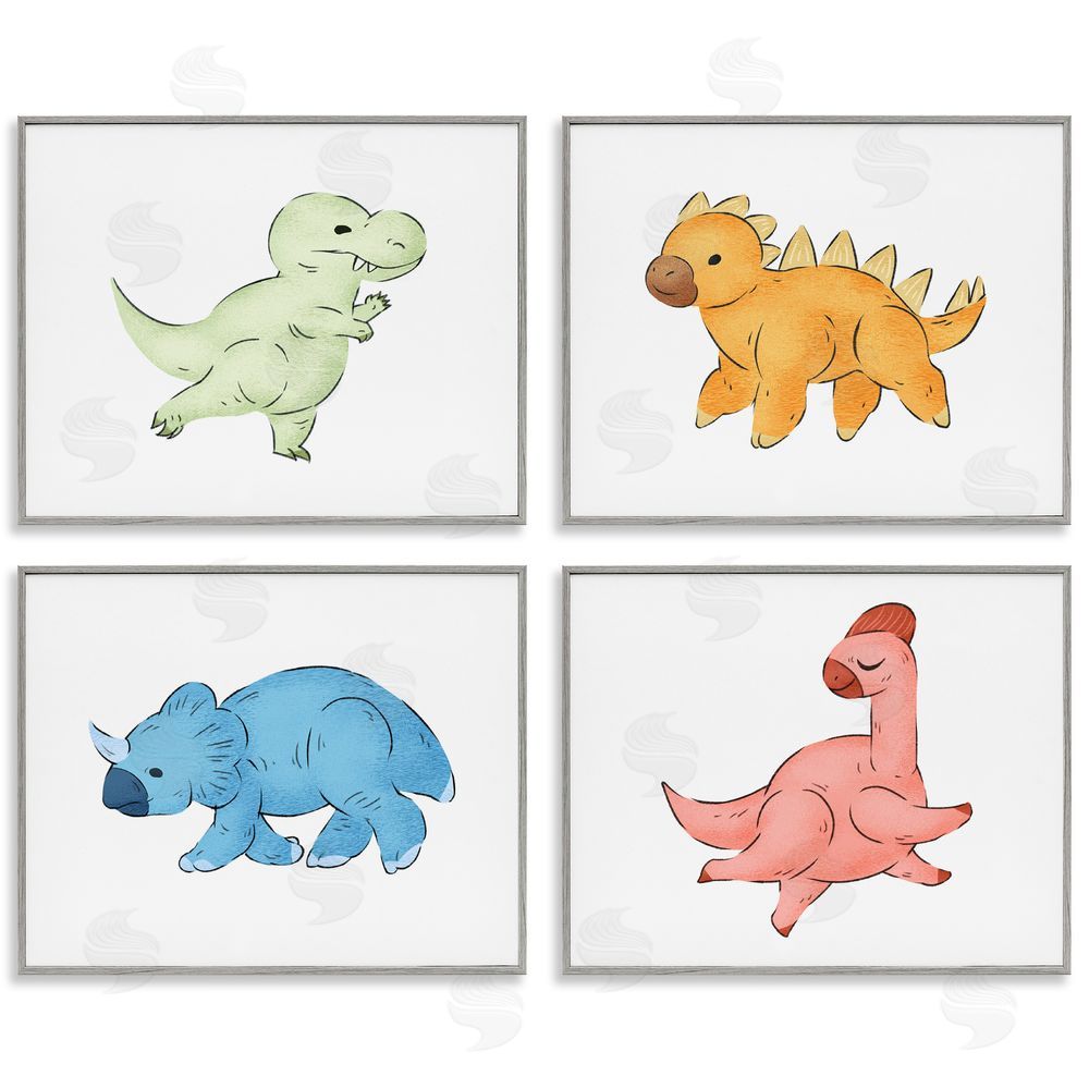Ziwei Li Fun Baby Dinosaurs Children's Prehistoric Reptiles Gray Framed Giclee Wall Art Print