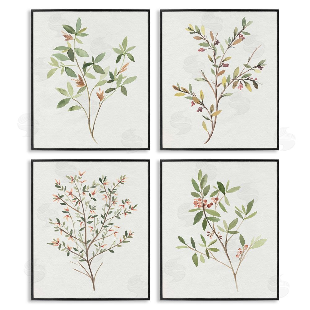 Annie Warren Soft Farmhouse Botanicals Charming Wild Foliage Black Framed Giclee Wall Art Print