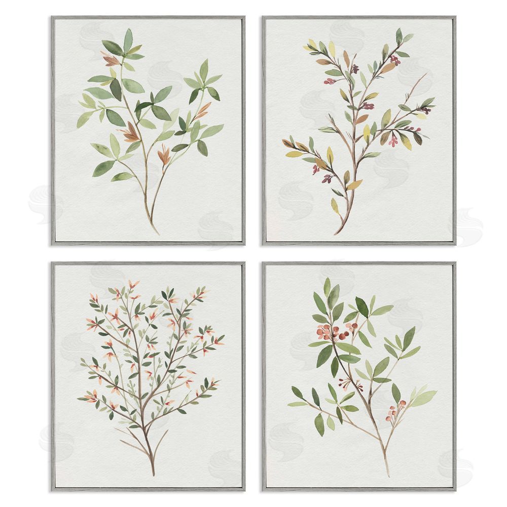 Annie Warren Soft Farmhouse Botanicals Charming Wild Foliage Gray Framed Giclee Wall Art Print