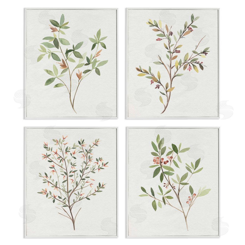 Annie Warren Soft Farmhouse Botanicals Charming Wild Foliage White Framed Giclee Wall Art Print