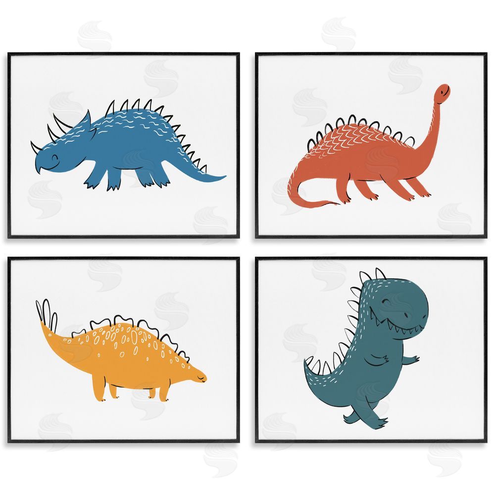 Ziwei Li Kids' Happy Dinosaur Prehistoric T-Rex Black Framed Giclee Wall Art Print