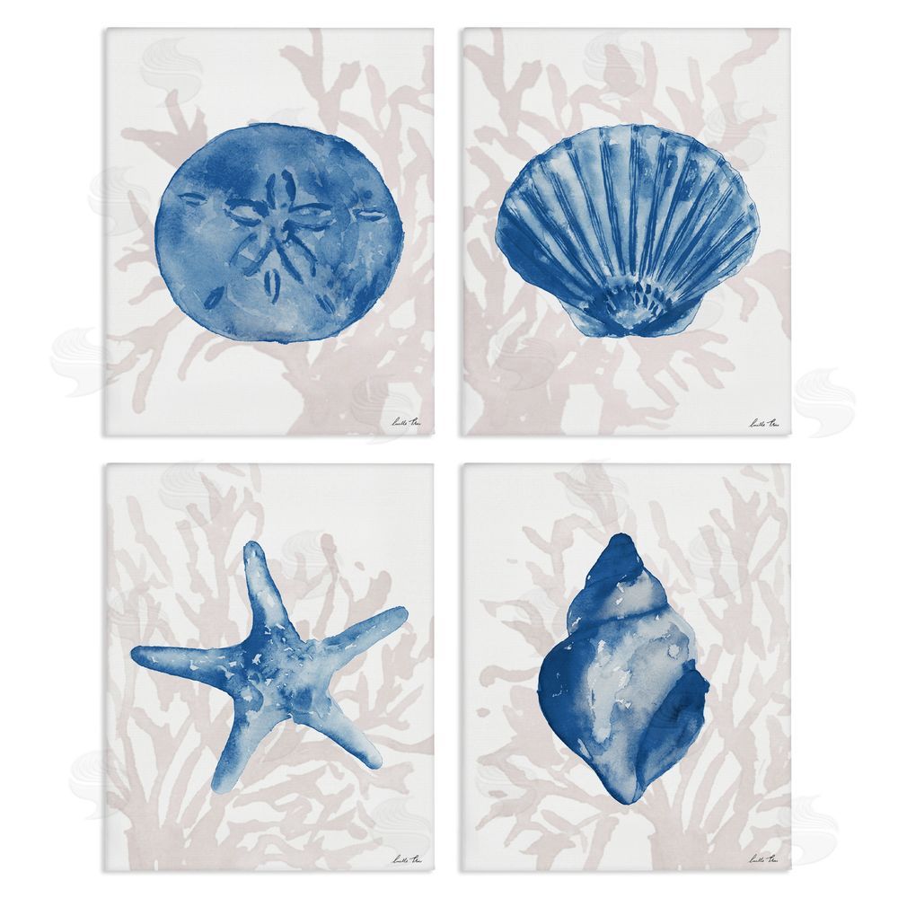 Lucille Price Shells Starfish & Sand Dollar over Seaweed Canvas Wall Art Print