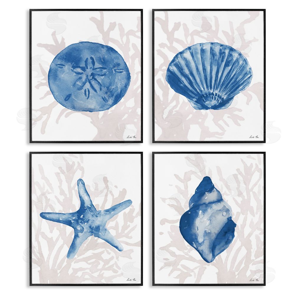 Lucille Price Shells Starfish & Sand Dollar over Seaweed Black Framed Giclee Wall Art Print