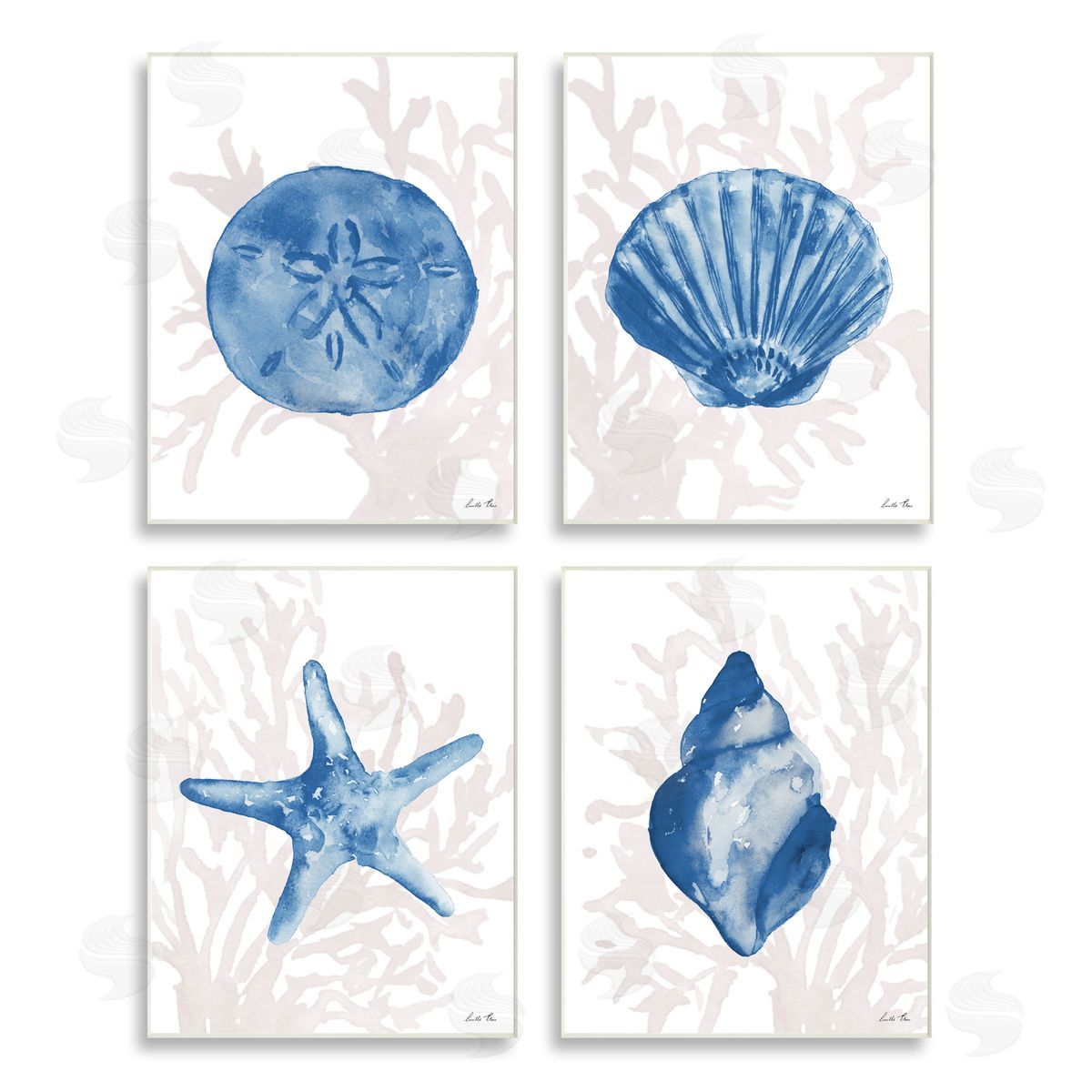 Lucille Price Shells Starfish & Sand Dollar over Seaweed Wooden Wall Plaque Art Print
