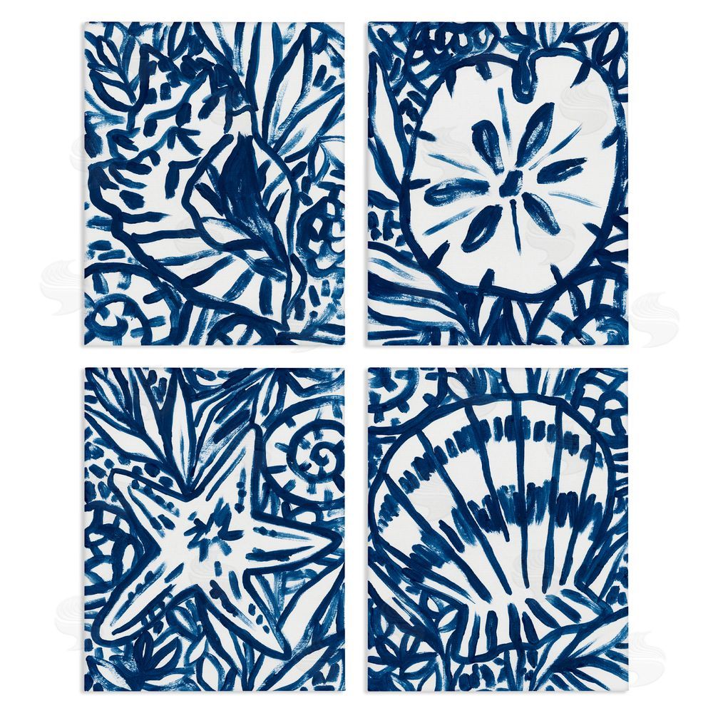 June Erica Vess Seashell Starfish Sand Dollar Line Drawing  Canvas Wall Art Print