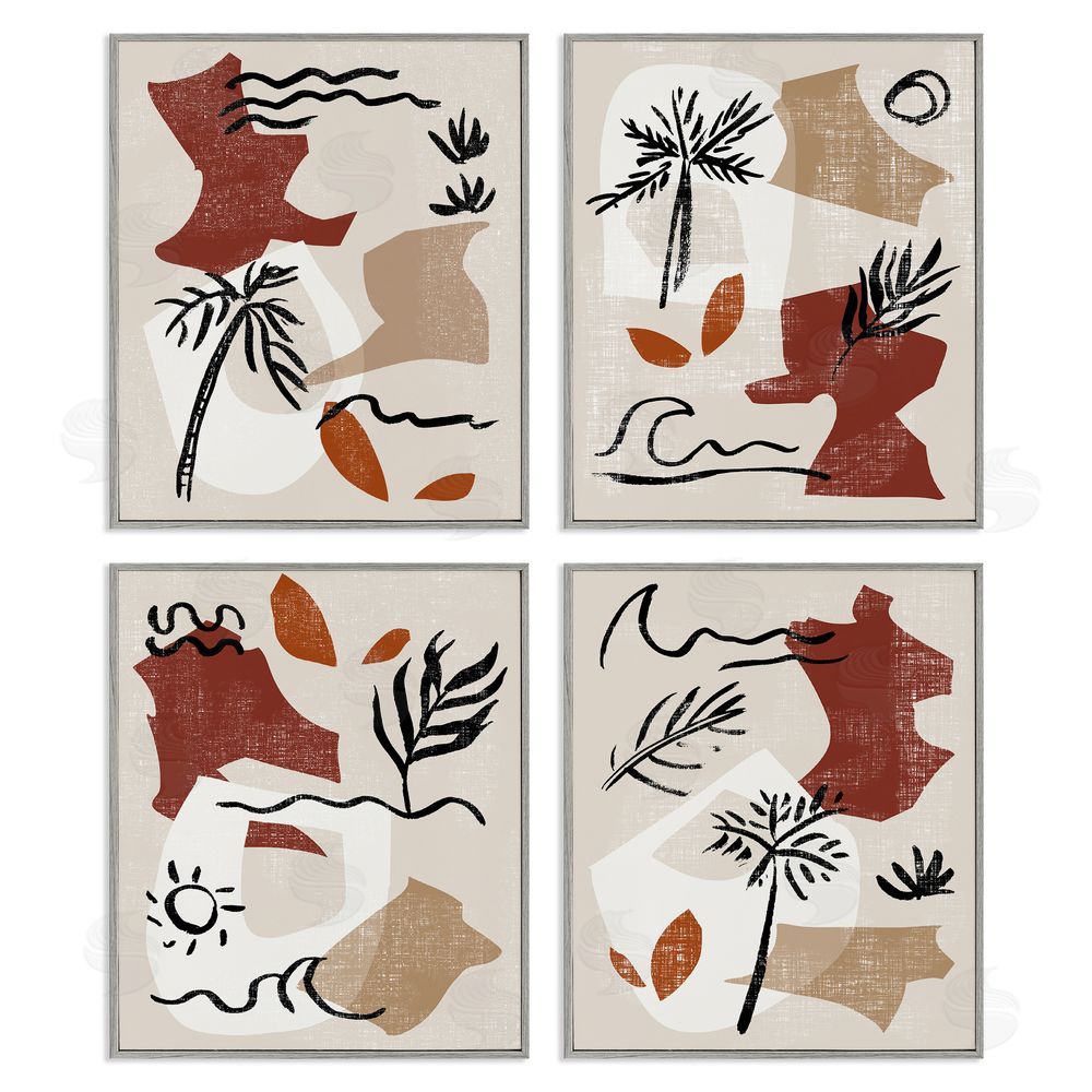 Melissa Wang Abstract Tropical Boho Shapes & Botanicals Gray Framed Giclee Wall Art Print
