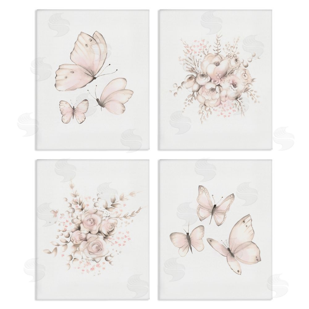 Studio Q Pastel Floral Blossoms Butterfly Nature Canvas Wall Art Print
