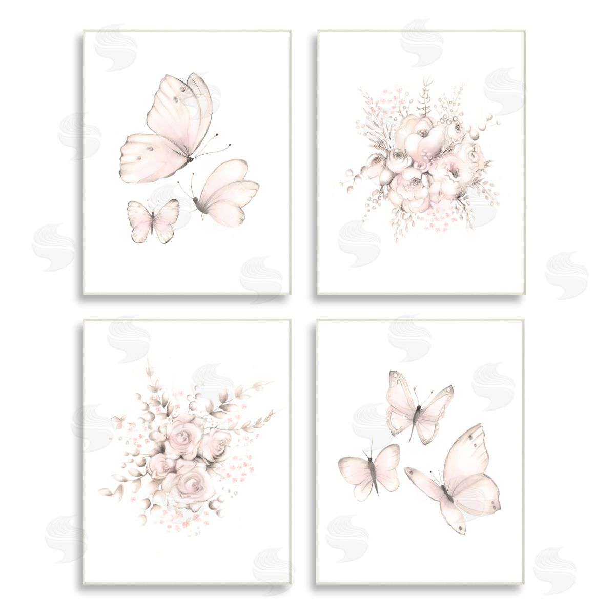 Studio Q Pastel Floral Blossoms Butterfly Nature Wooden Wall Plaque Art Print