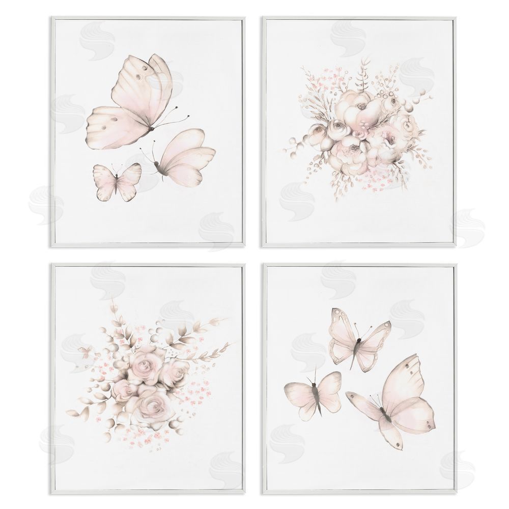 Studio Q Pastel Floral Blossoms Butterfly Nature White Framed Giclee Wall Art Print