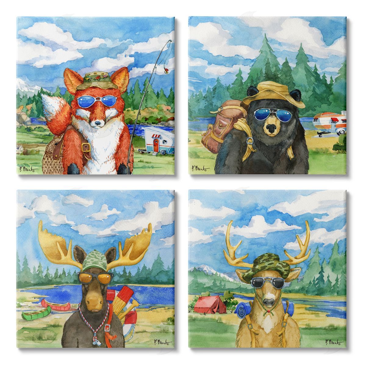 Paul Brent Happy Camper Woodland Animals Canvas Wall Art Print