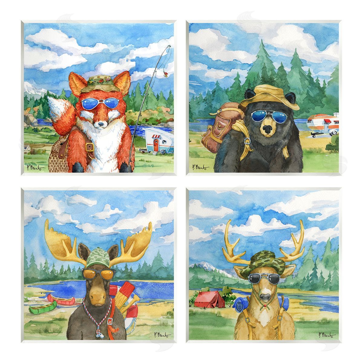 Paul Brent Happy Camper Woodland Animals Wooden Wall Plaque Art Print