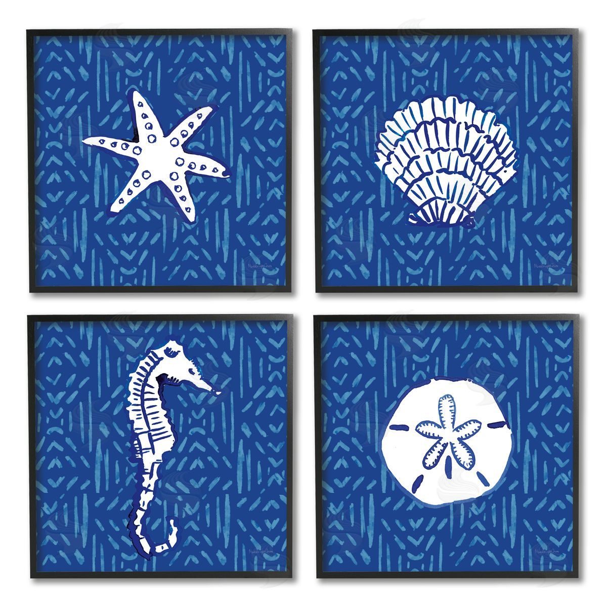 Mercedes Lopez Charro Patterned Seashells Sea Horse Black Framed Giclee Wall Art Print