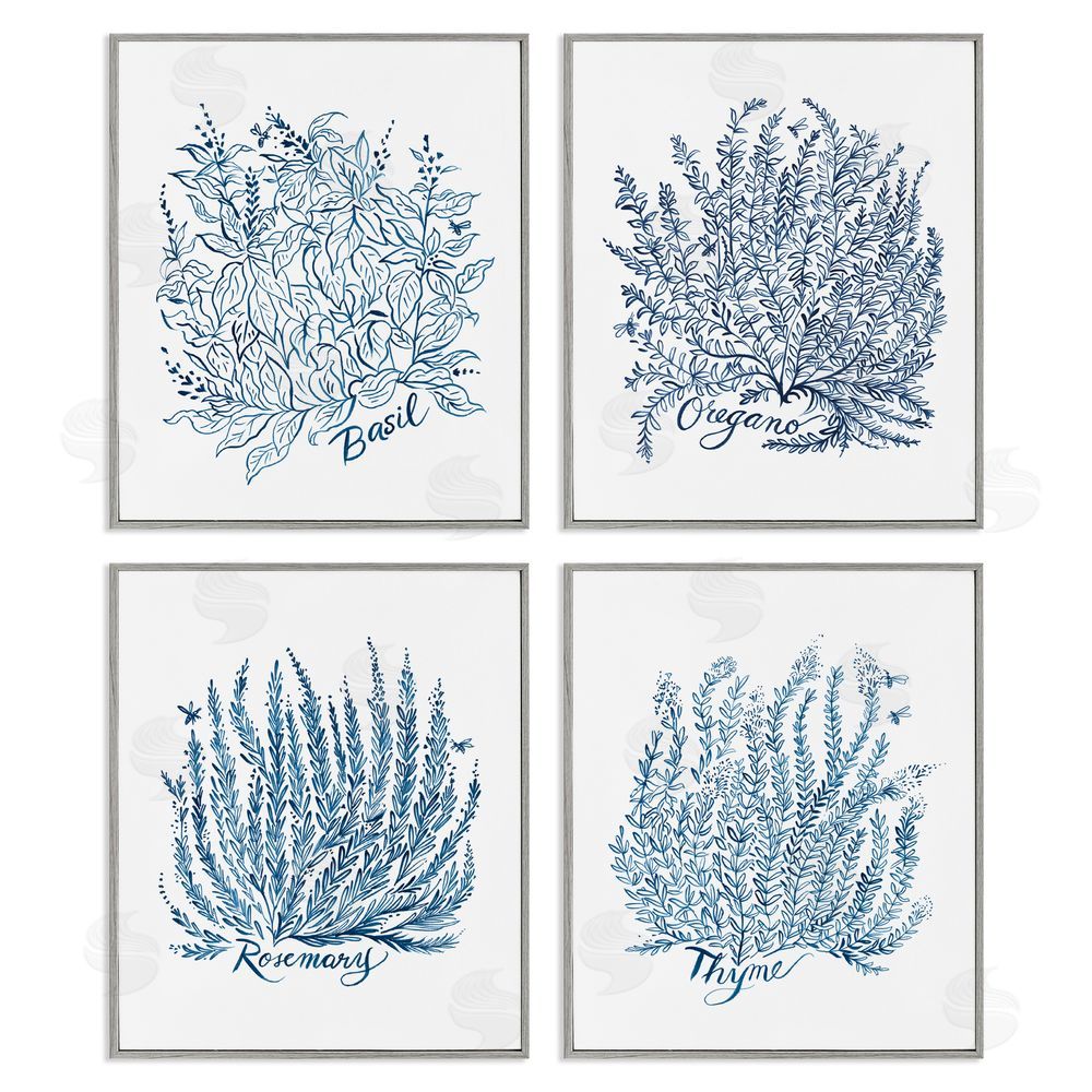 Laura Marr Mixed Herbs Botanical Plants Gray Framed Giclee Wall Art Print