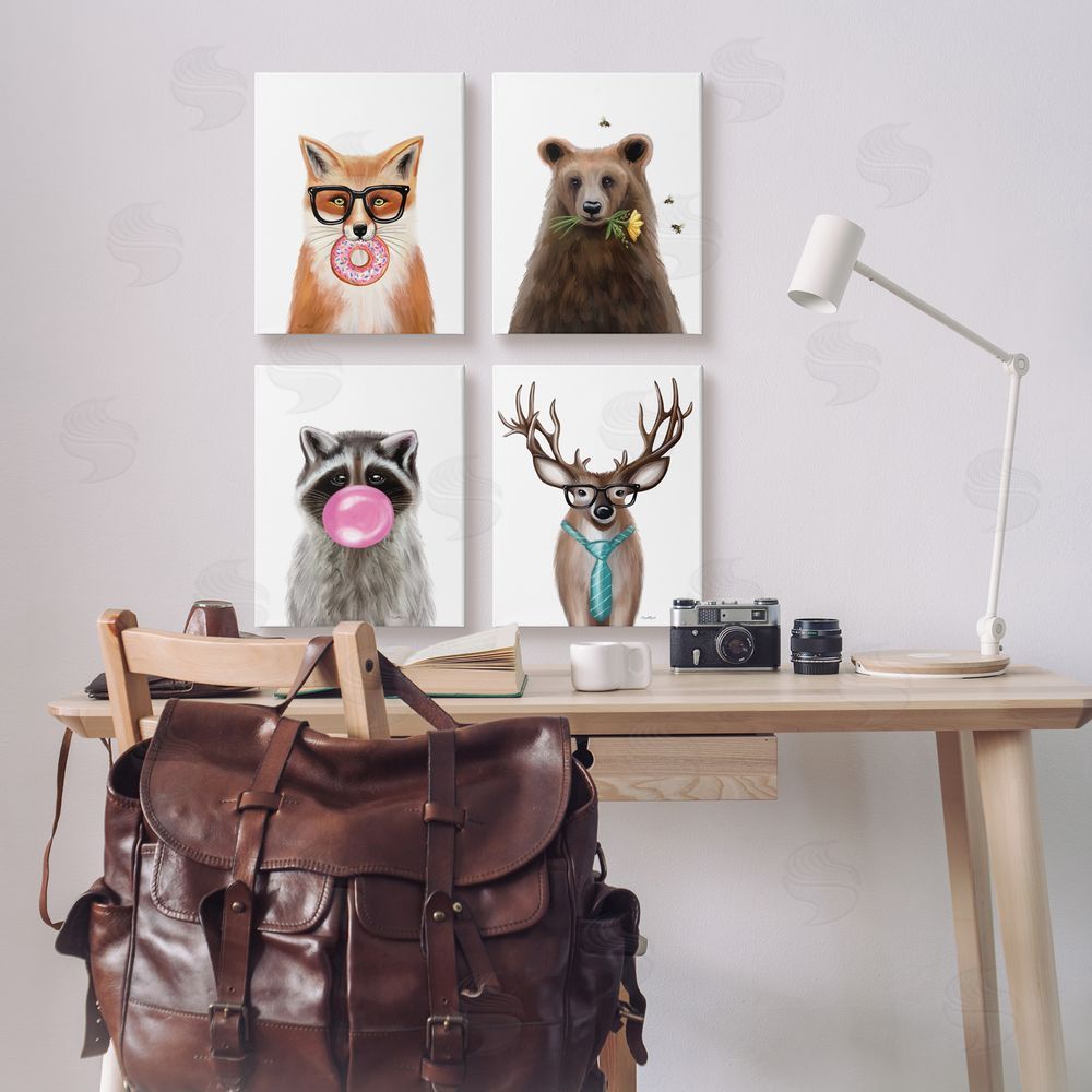 Elizabeth Tyndall Quirky Woodland Animal Portraits Canvas Wall Art Print in Room