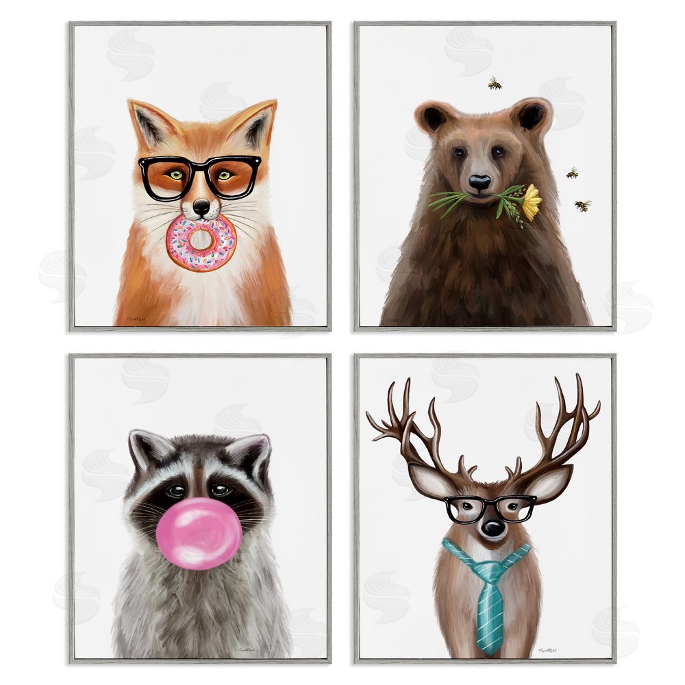 Elizabeth Tyndall Quirky Woodland Animal Portraits Gray Framed Giclee Wall Art Print