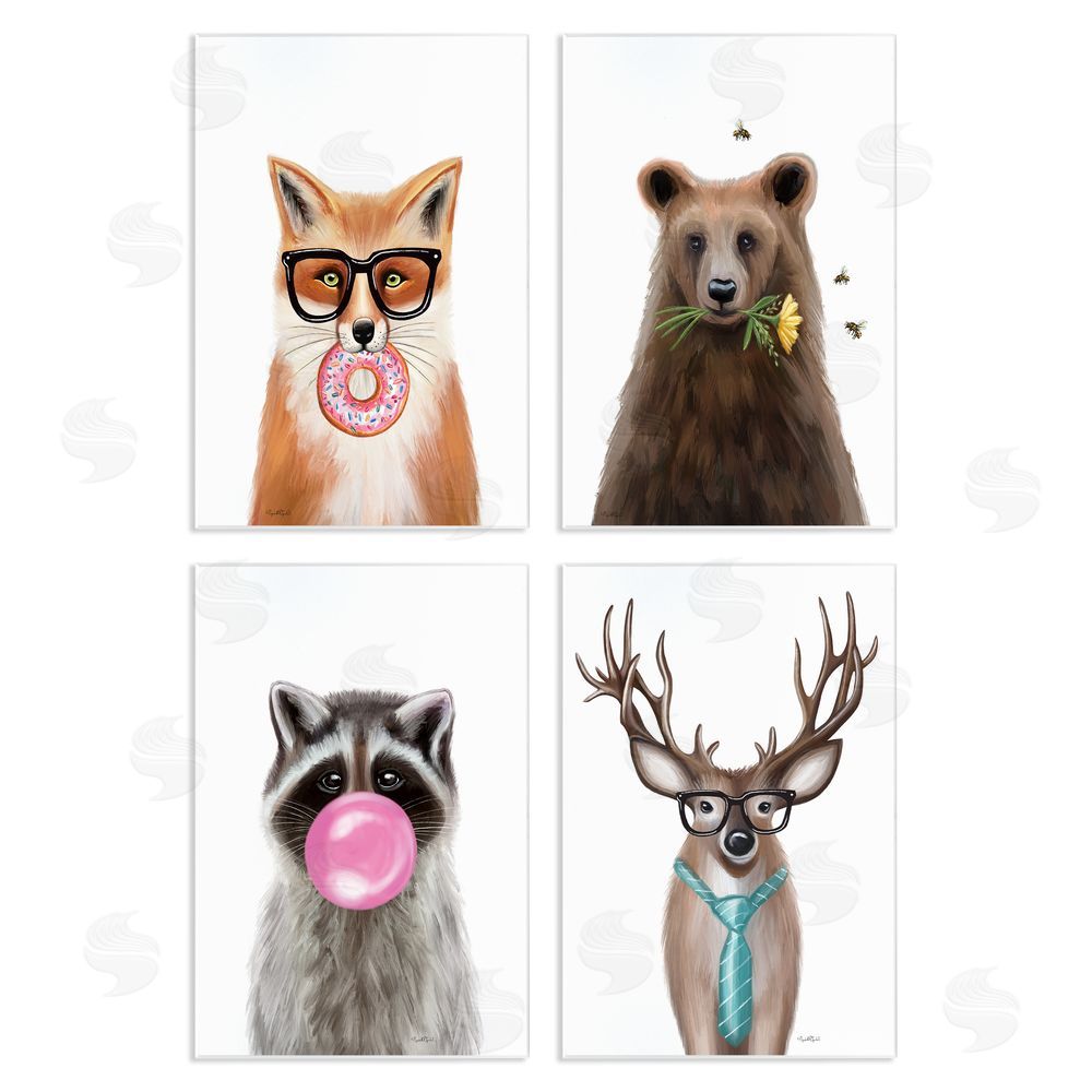 Elizabeth Tyndall Quirky Woodland Animal Portraits Wooden Wall Plaque Art Print