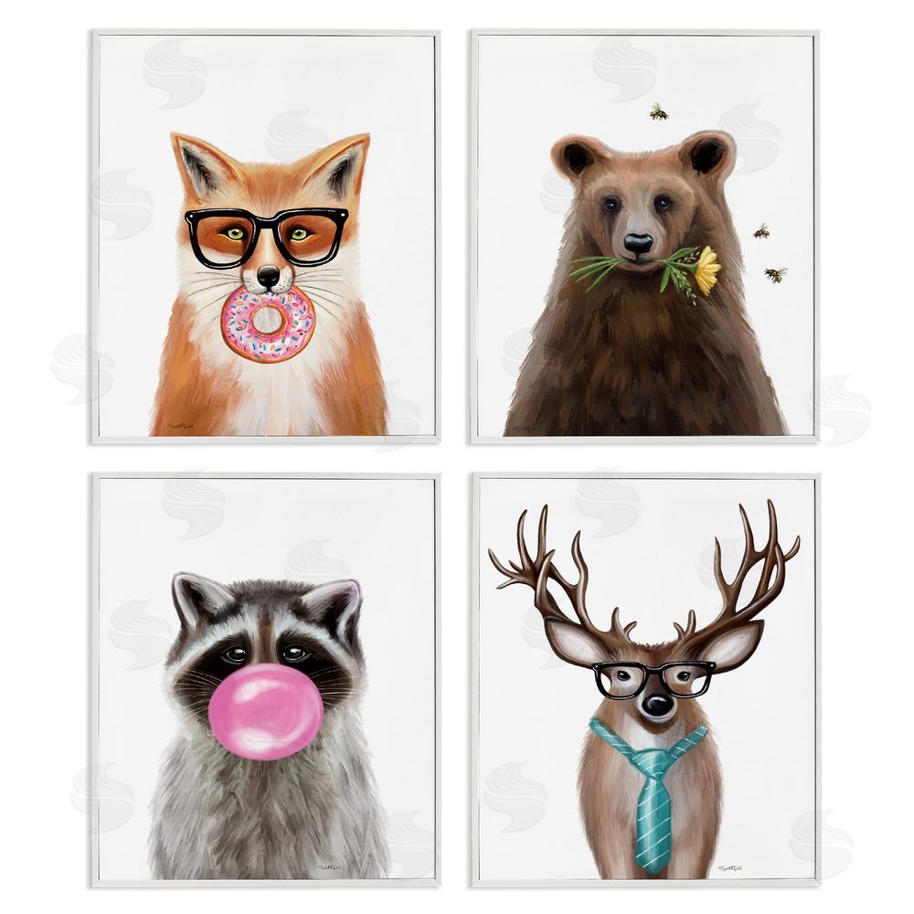 Elizabeth Tyndall Quirky Woodland Animal Portraits White Framed Giclee Wall Art Print